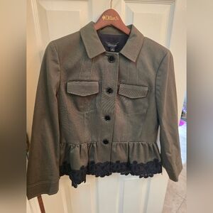 NWT Ann Taylor Petite Lace Trim Peplum Jacket In Olive Khaki | ModeSens